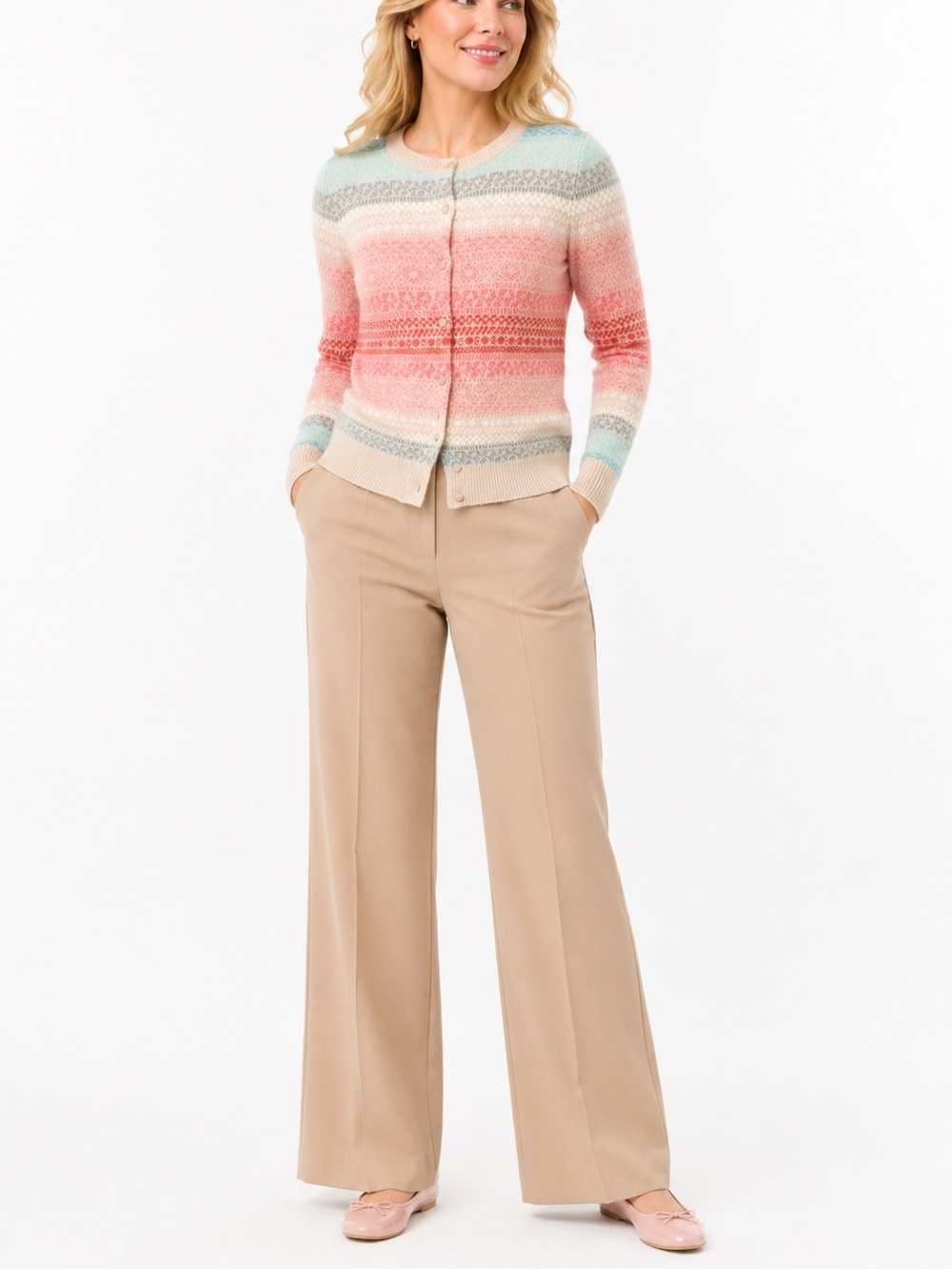 Vintage Talbots Lambswool Blend Cardigan Fair Isle Wool Mohair Blend Cardigan EC